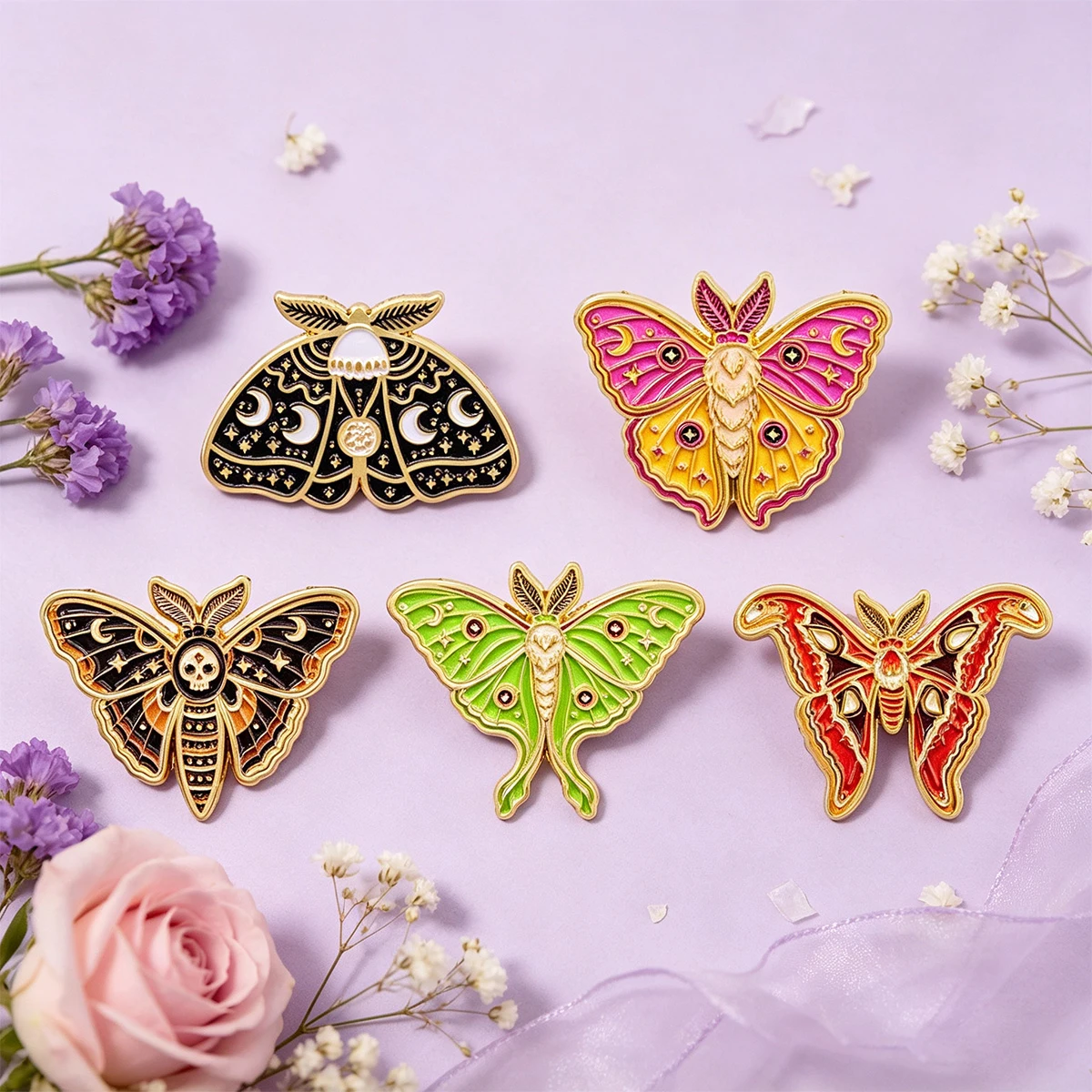 Goth Hallowee Moth Enamel Pin Skull Punk Brooches Woman Men Backpack Accessories Bags Badge Lapel Jewelry Gifts for  Friends