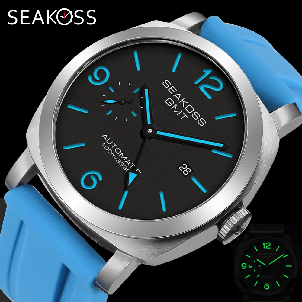 SEAKOSS GMT Super Luminoso Mergulho Relógio Mecânico Automático Homens 10ATM 1963 Gaivota st2557 Movimento Calendário Relógio de Pulso de Safira