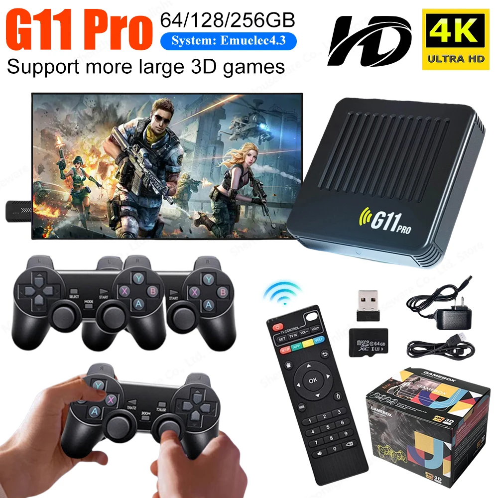

10000+Games G11 Pro Game Stick 4K HDMI-совместимый выход Домашняя игровая консоль 2,4G Двойной беспроводной контроллер Game Stick