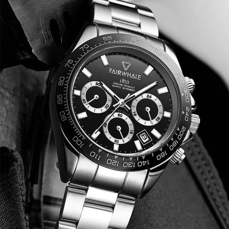 

Mark Fairwhale 5030 Luxury Mens Chronograph Watch Steel Strap Waterproof Luminous For Business Quartz Wristwatch