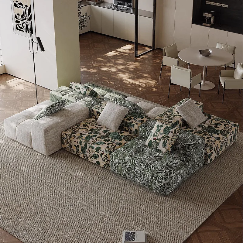 Retro style pixel sofa module tofu block fabric sofa large apartment living room