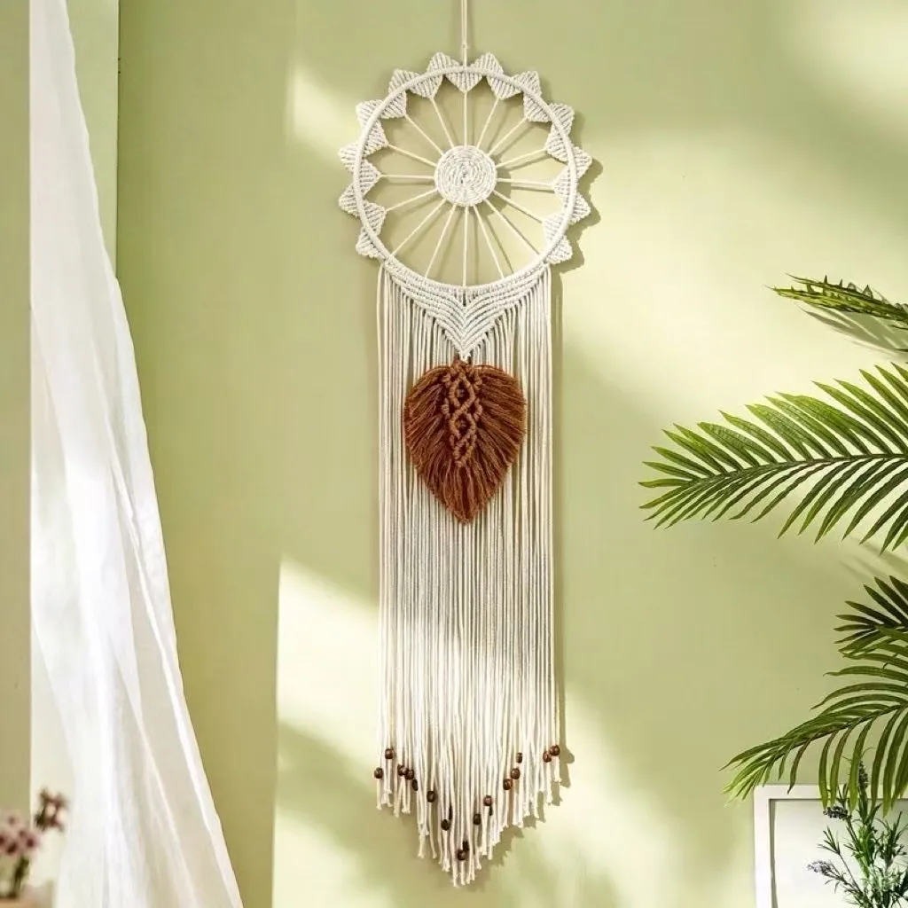 Sun Wheel Nordic Style Handmade Dream Catcher Net Knot Cotton Handmade Weaving Tapestry, Wall Pendant Decoration.