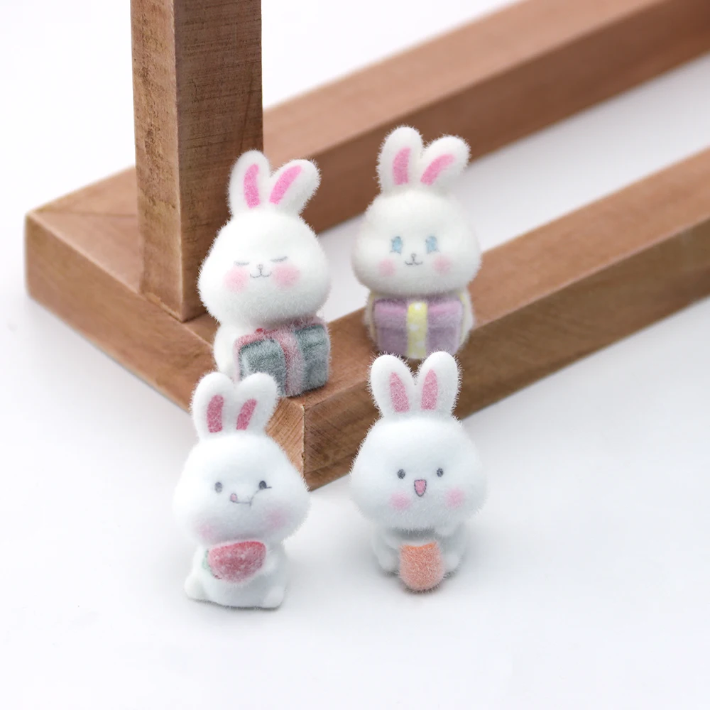 20pcs 3D Flocking Resin Rabbit Charms Cartoon Cute Pendant for Necklaces Keychains Earrings DIY Jewelry Accessories Adornment