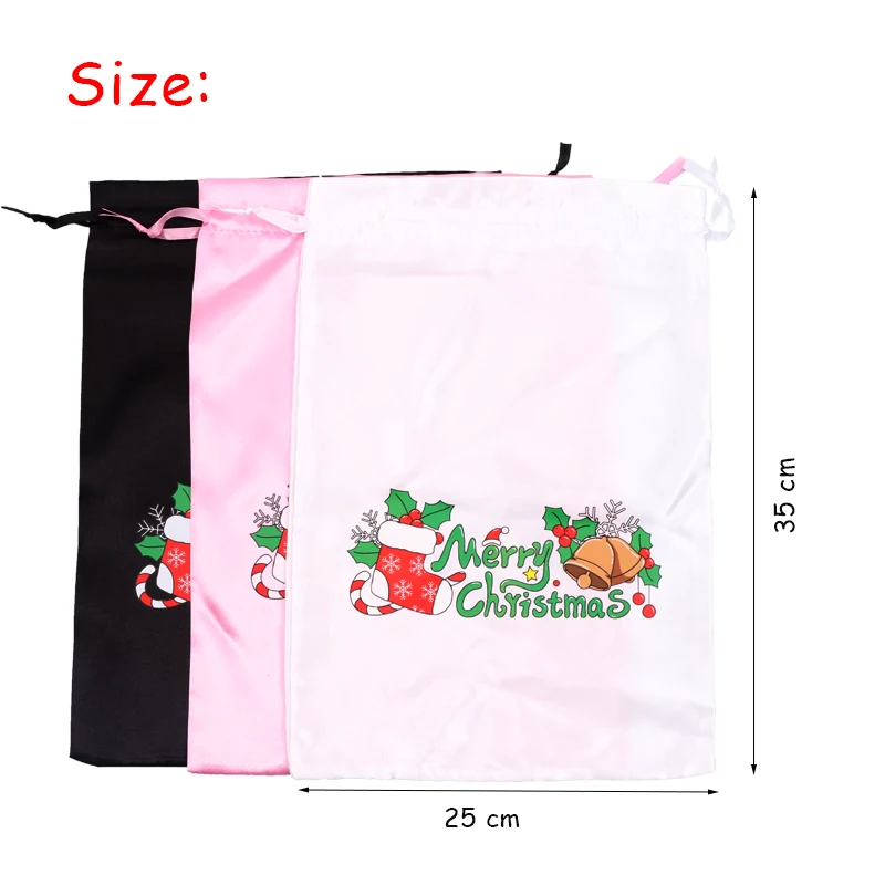 Satin Bags With Drawstring For Bundles Wig Bags With Merry Christmas 2Pcs Hair Packaging Bag Silk Gift Bags Travel Bags For Wigs