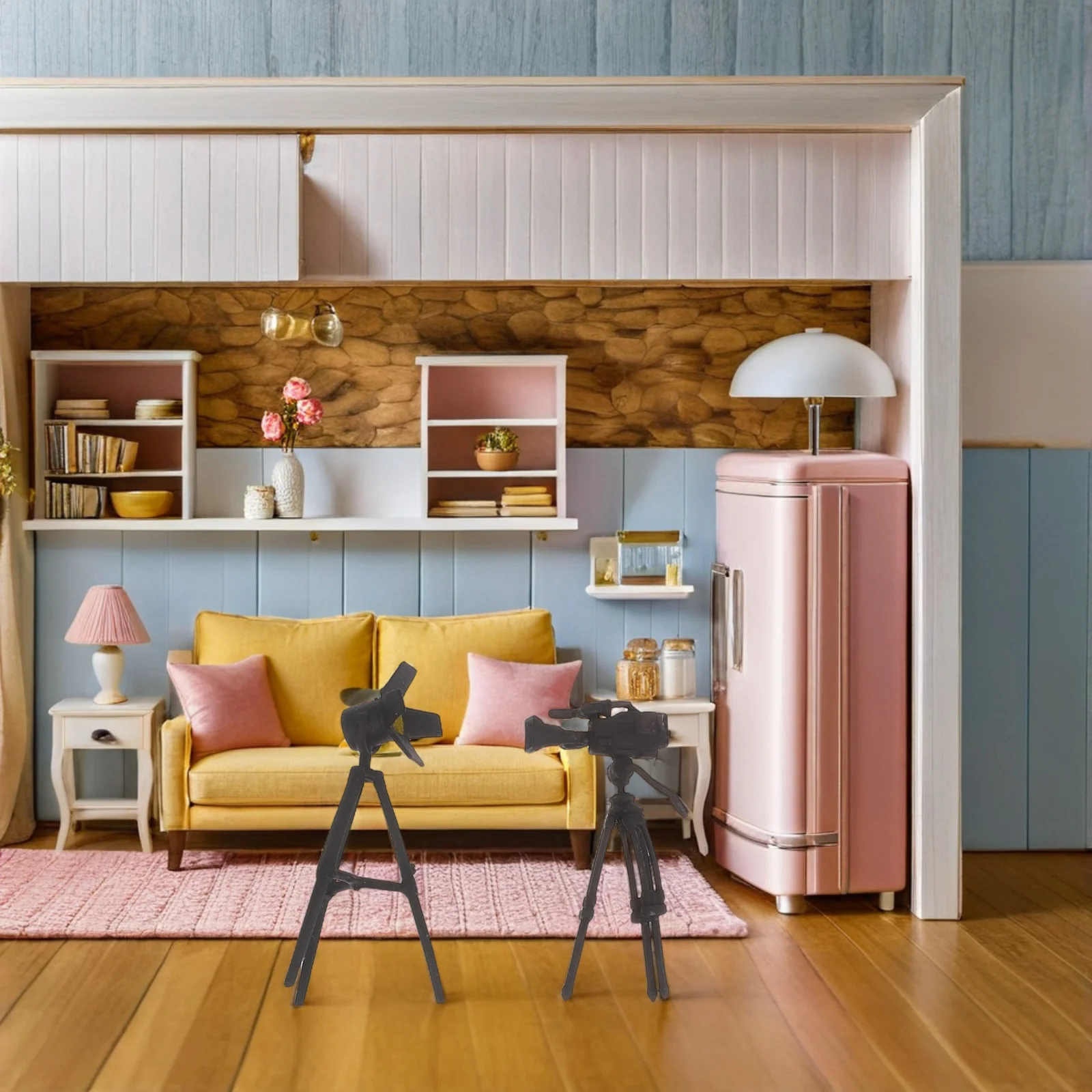 

2Pcs Miniature Photography Accessories Resin Camera Tripod Simulation Lamp Compact Tabletop Photography Micro Landscape Decor