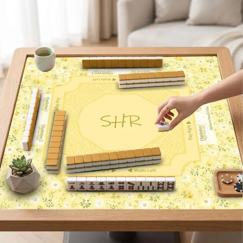 VIKAMA Cream Yellow Daisy Mahjong Mat Silent Shock Absorb Zoned Pad Warm Style Family American Mahjong Cover