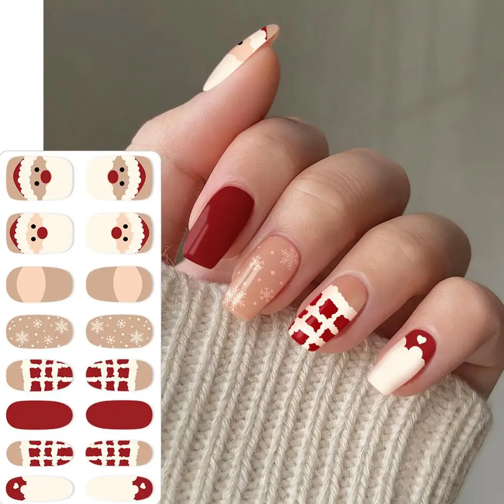 5D 赤い蝶結びゴールド雪片クリスマスネイルステッカーカラフルなドットクリスマスツリー/グリッドネイルデカール粘着冬ネイルスライダー