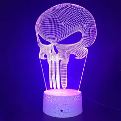 16 Color Change Punisher 3D NightLight USB Battery Powered Touch Illusion Lamp With Remote For Christmas Halloween Birthday Gift