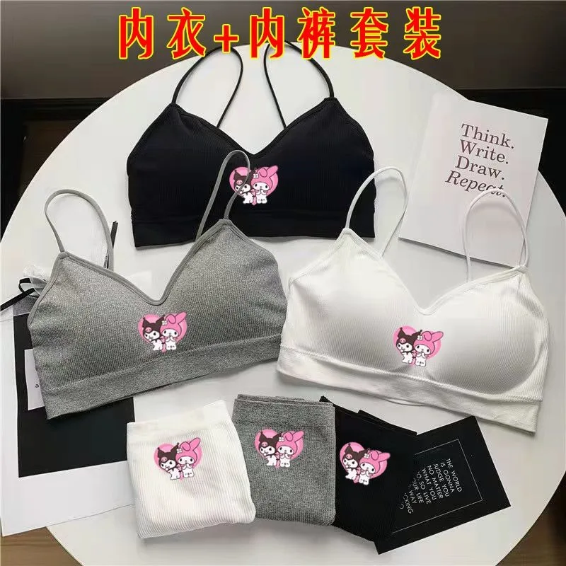

Sweet and cute Sanrio kuromi My melody new creative cartoon pattern student summer thin camisole-style no-wire underwear set