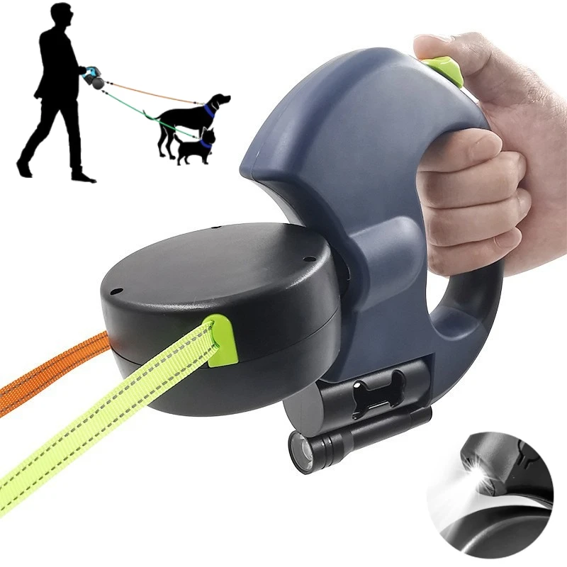 

3M Pet Dog Double Leashes For Small Medium Dog Cat Automatic Retractable Traction Rope With Lights Outdoor Walking Pets Supplies