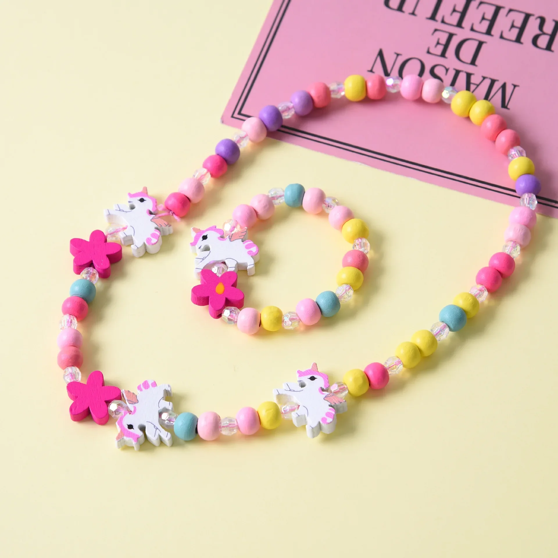 

2Pcs/set Kids Girls Cartoon Beads Toys Necklace Bracelet Unicorn Baby Handmade Accessories Princess Birthday Gifts Decorations