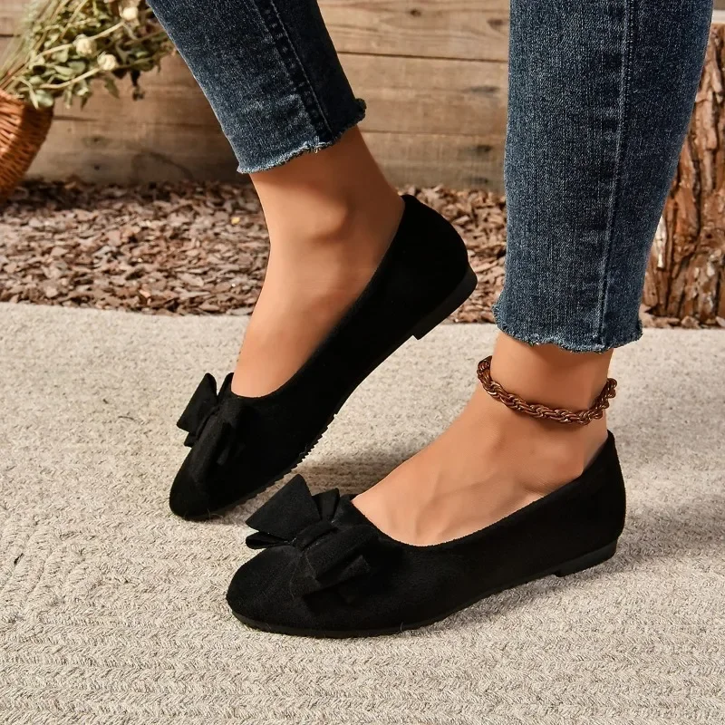 Chaussures plates peu profondes pour femmes avec nœud papillon, chaussures plates haricot, talons bas à la mode, grande taille, haute qualité, offre spéciale, 2024