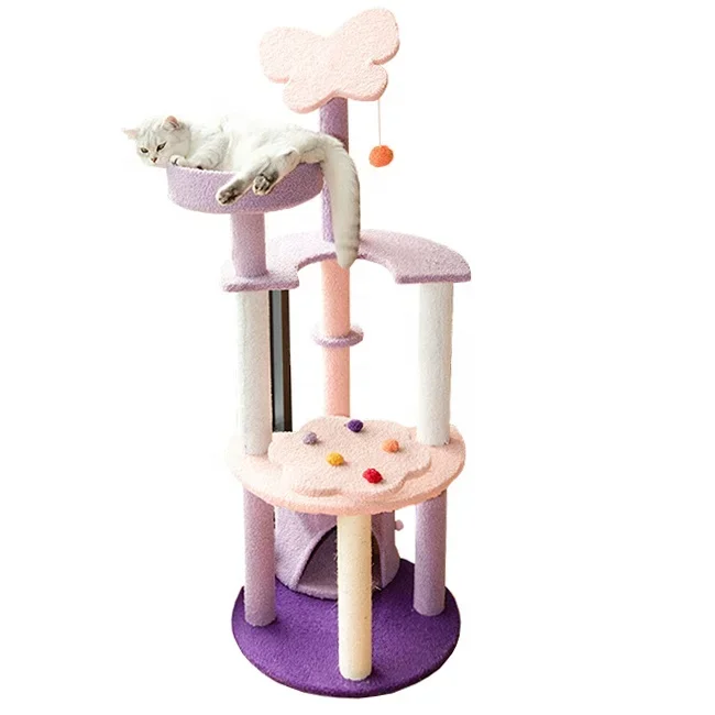 Modern Butterfly Cat Tree Sisal Scratcher House Cute Floor To Ceiling Large Cat Climbing Tree Tower For Indoor Cats