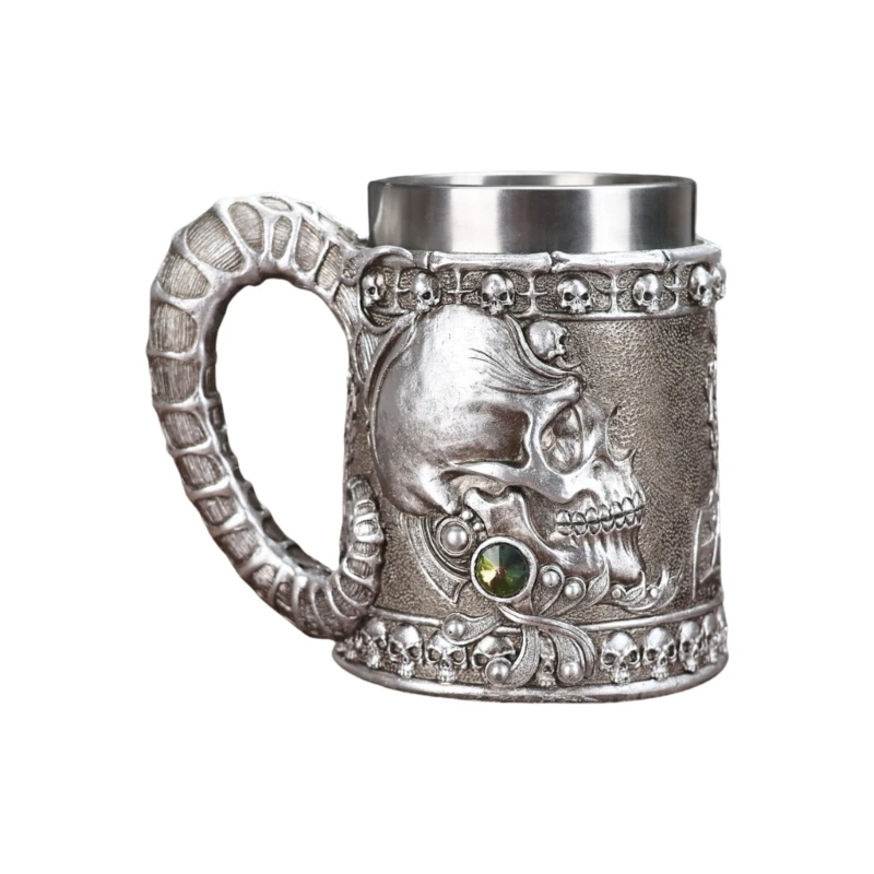 12PD Stainless Steel Travel Cup With Horned Skull Detailing Thermal Retention Camping Essential