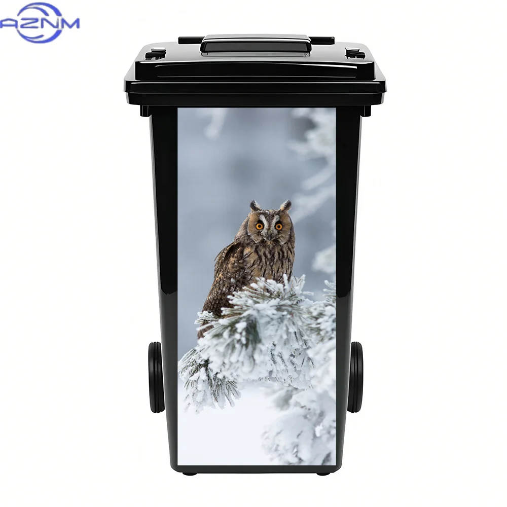 1pc of Snowy Cedar Forest And Long-Eared Owl Trash Can Sticker - Waterproof PVC Wall Decoration for Nature-Themed Home And Liv