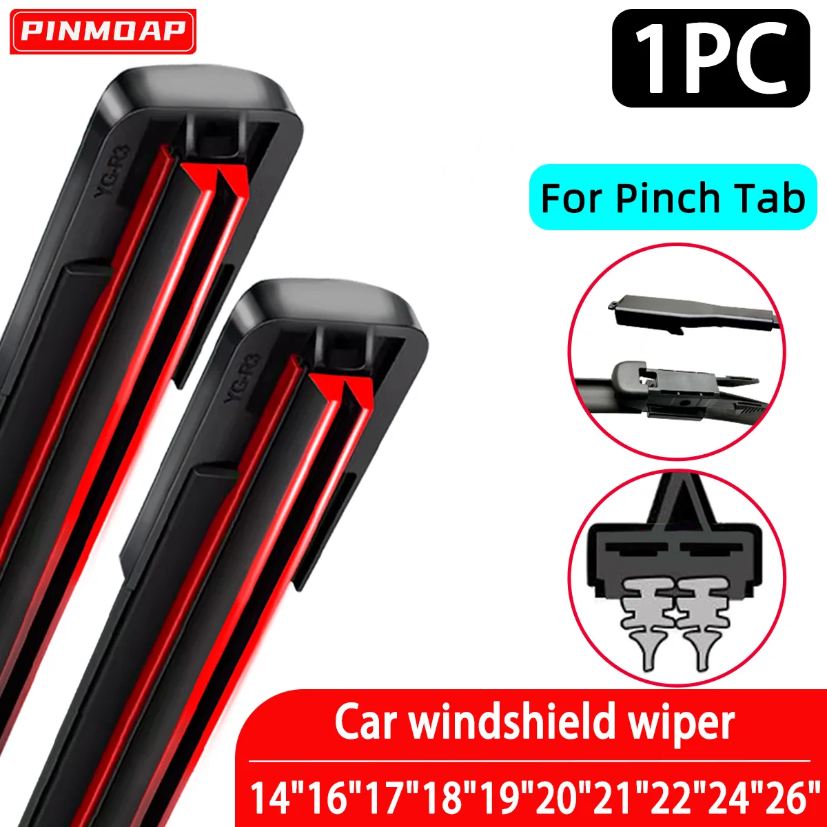 PINMOAP Dual Rubber Strip Design Car Windshield Wiper Suitable For Pinch Tab Interface Silent Wiper 14