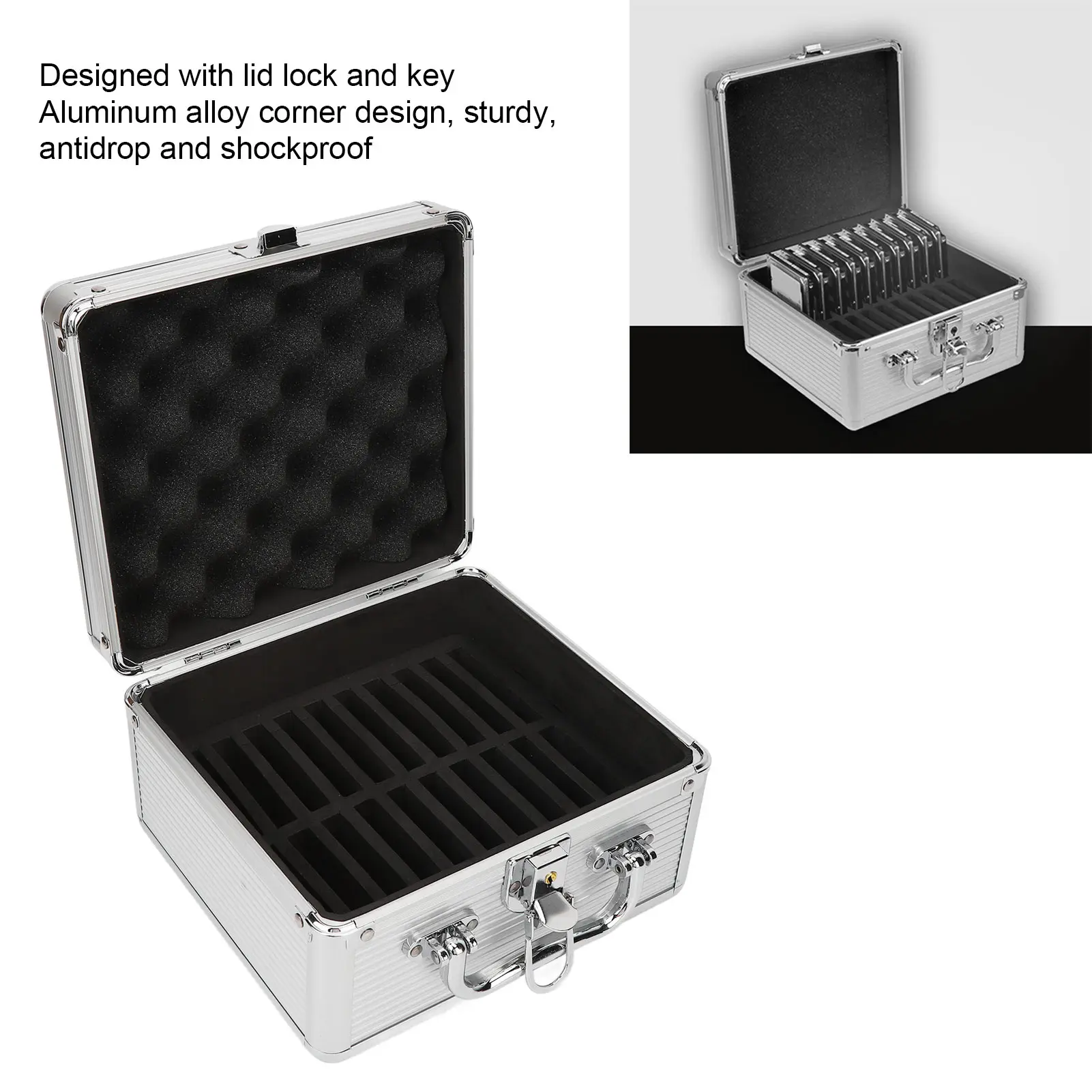 Hard Drive Storage Case 2.5 Hard Drive Storage Box Moistureproof 20 Bays Aluminum Alloy Corner Antidrop for 2.5in Hard Drives