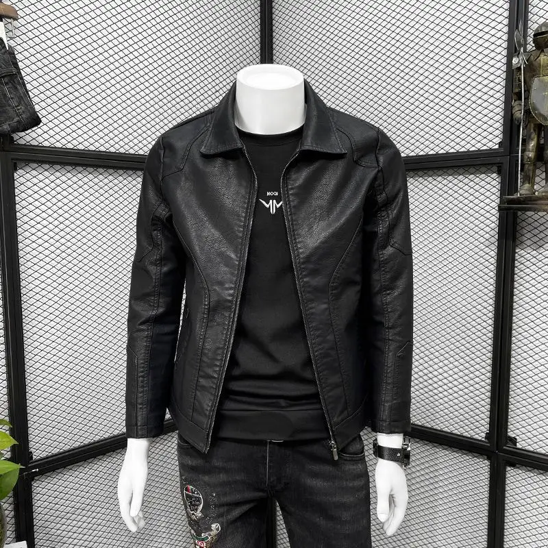 

Spring Autumn 2023 New Mens Faux Leather Short Jackets Slim Fit Male Fashion Fake Windproof Warm Coats Fashion Man Clothing H10