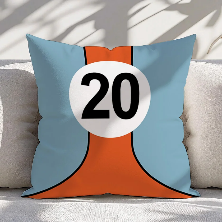 Retro Racing Number 20 Pillow Case, Vintage Car Cushion Cover, Blue Orange Geometric Home Decor Throw Pillow Slipcover for Sofa