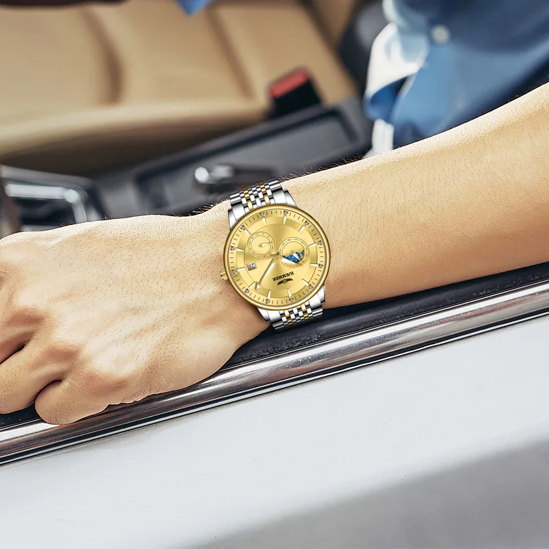 ساعة HAEMMER ميكانيكية أوتوماتيكية للرجال، ساعة عمل ستانلس ستيل للرجال، طراز كلاسيكي مقاوم للماء