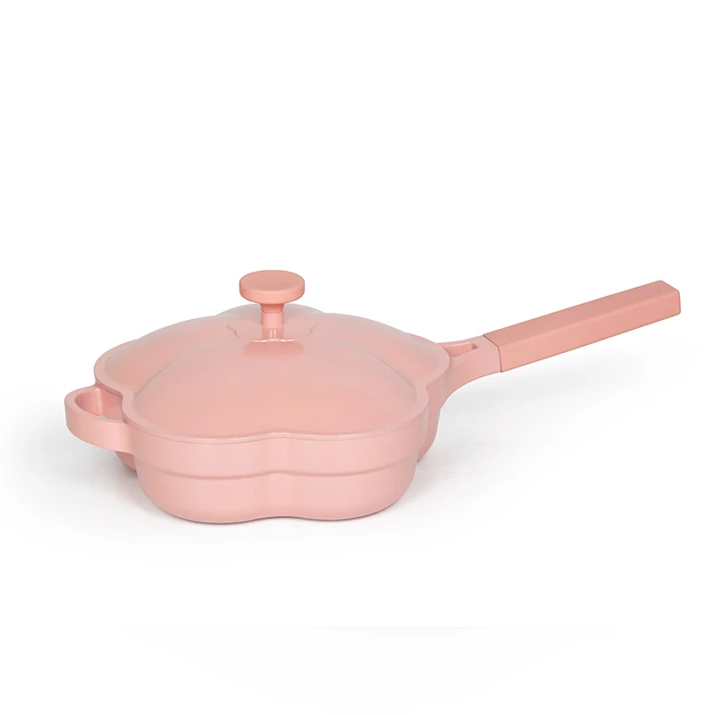 New Design Factory direct sale non-stick die casting aluminum pink casserole with flat Aluminum lid