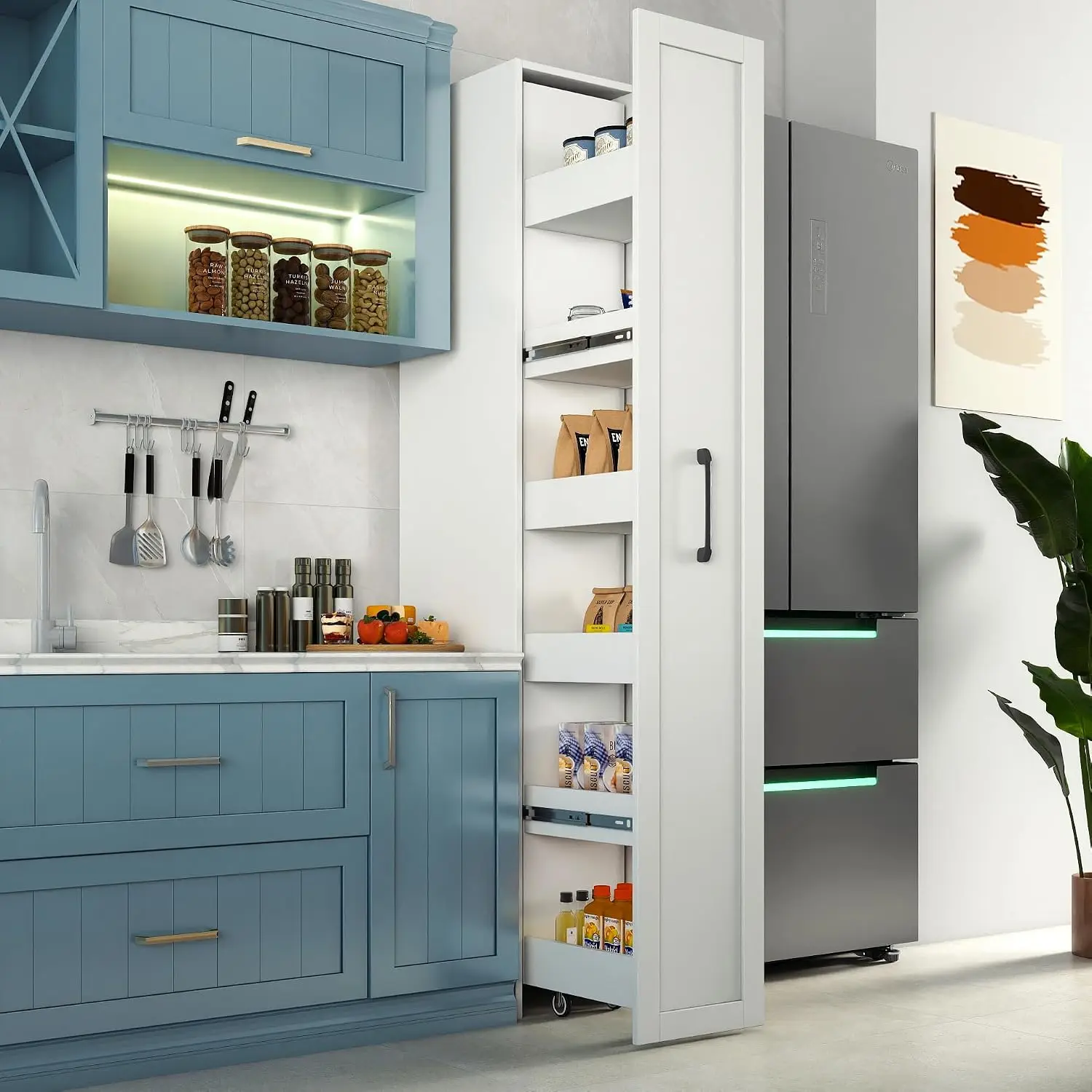 Slim Spice Rack with Handle & Wheels for Kitchen Storage, 4 Tier Metal Organizer, Customized