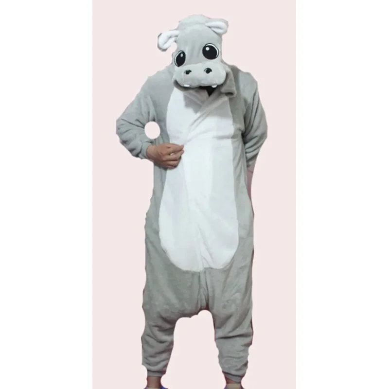 Gray Hippo Animal Pajamas Unisex Adults Flannel Onesies Sleepwear robe boys clothes cartoon pajamas Cosplay Costume