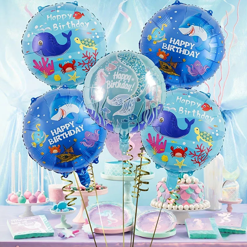 6pcs Ocean Theme Party Balloons Set Mermaid Shark Whale Designs Birthday Underwater World Celebrations Summer Party Decorations view 5