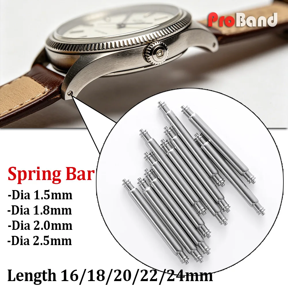 Spring Bars 1.5/1.8/2/2.5mm Diameter Strainless Steel Metal Link Pins 16mm 18mm 20mm 22mm 24mm Watchband Strap Lugs with Tool