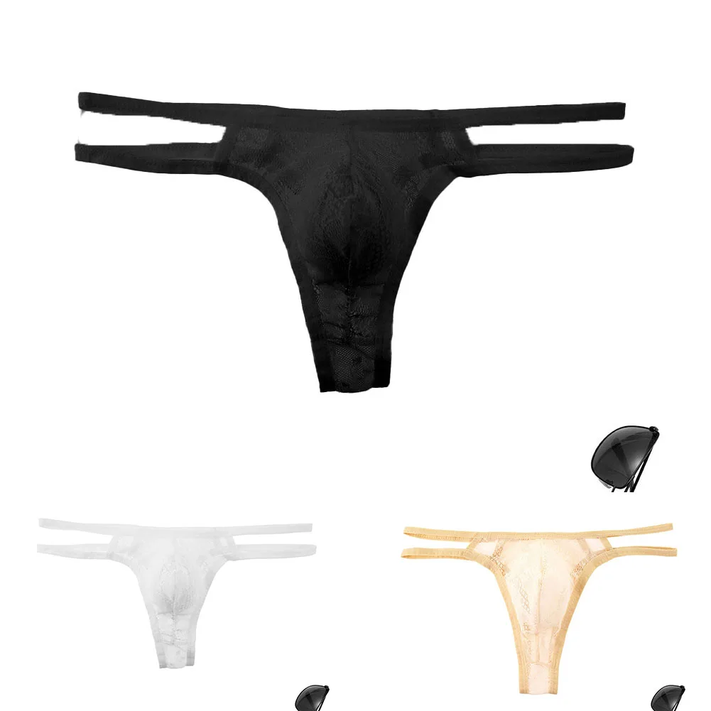 

Sleep Bottoms Mens Sexy Briefs Quick Dry Thongs Low Waist T-Back Erotic Underwear Lace G-string Sheer Gay Sissy Pouch Panties
