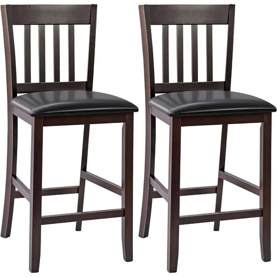 

Bar Stools Set of 2 25 Counter Height Pub Chairs with Rubber Wood Legs Armless Bar Chairs with Elastic Cushion and PU Cover for