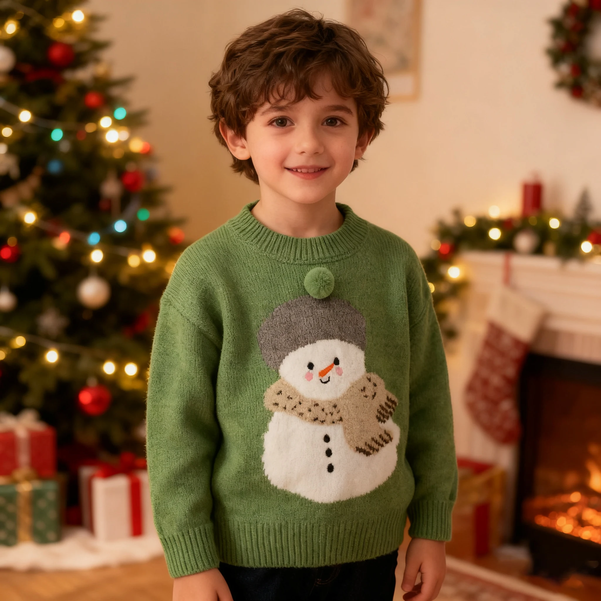 

Fall Winter Children's warm weater for Boys Girl Long Sleeve Pullovers Knitwear Cute snowman knitted pullover