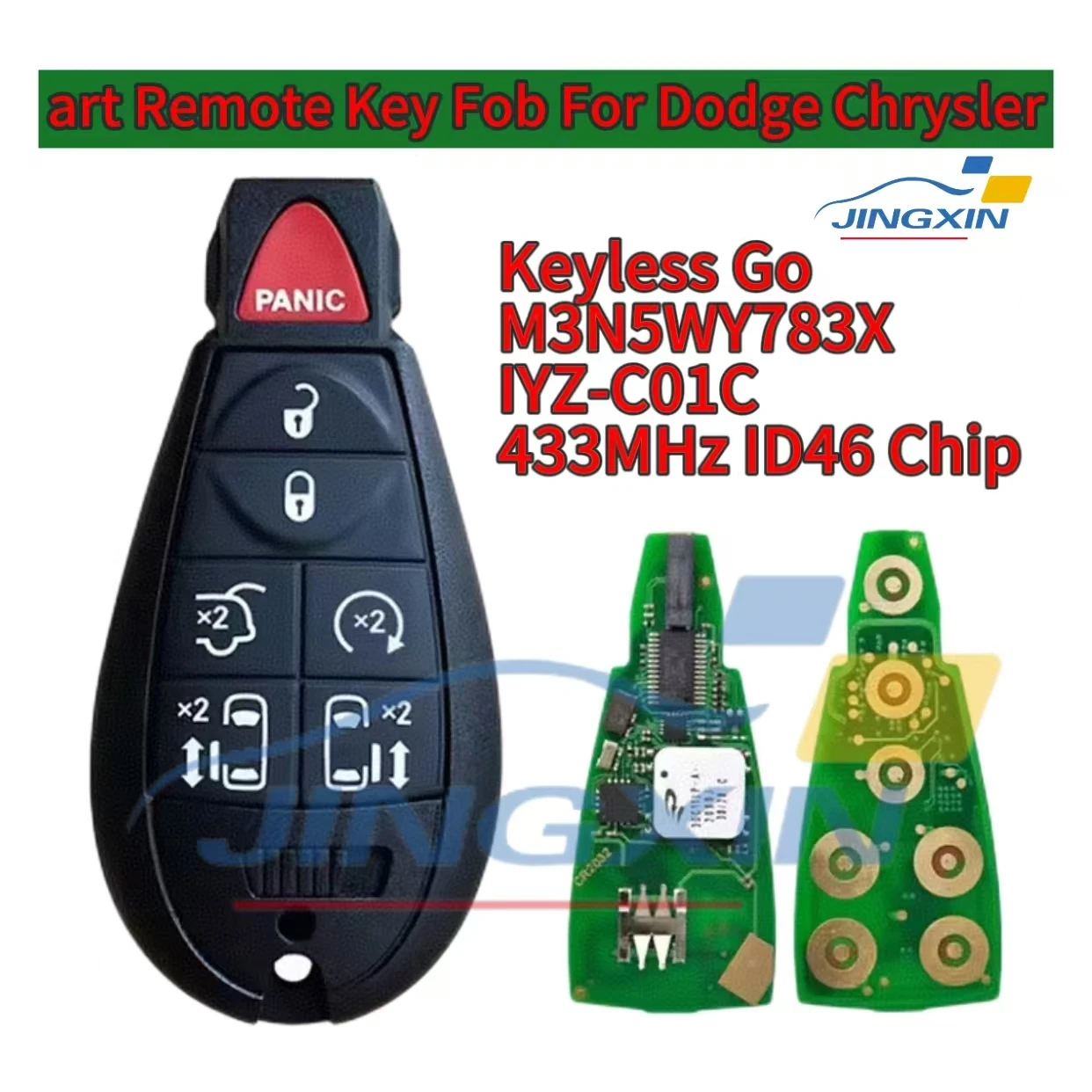 

JING XIN Car Remote Control Key For Chrysler Town Country Jeep Dodge M3N5WY783X/IYZ-C01C ID46 Chip 433MHz Keyless Card Car key