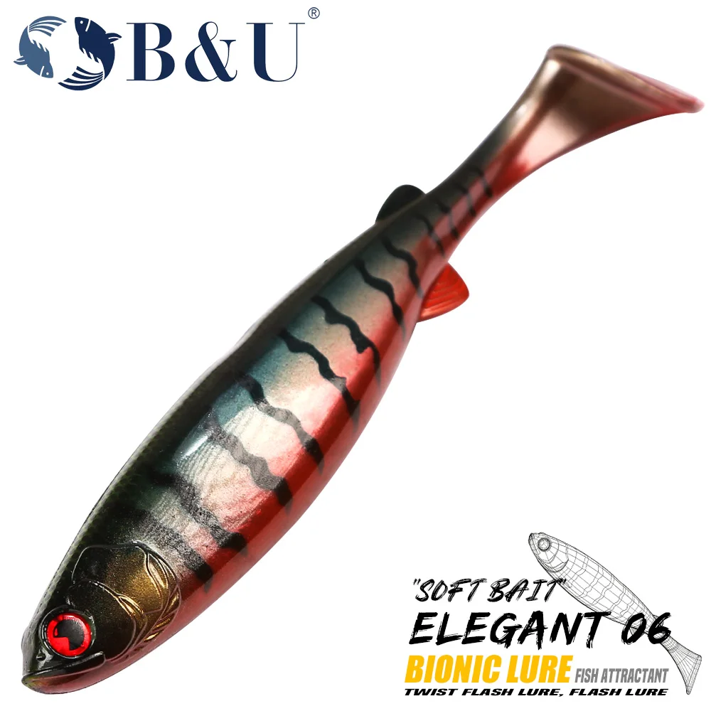 B&U Weicher Angelköder, Bionischer Paddle-Tail-Swimbait mit Fischattraktionsmittel, Salzwasser- und Süßwasserköder für Barsch, Hecht, Zander