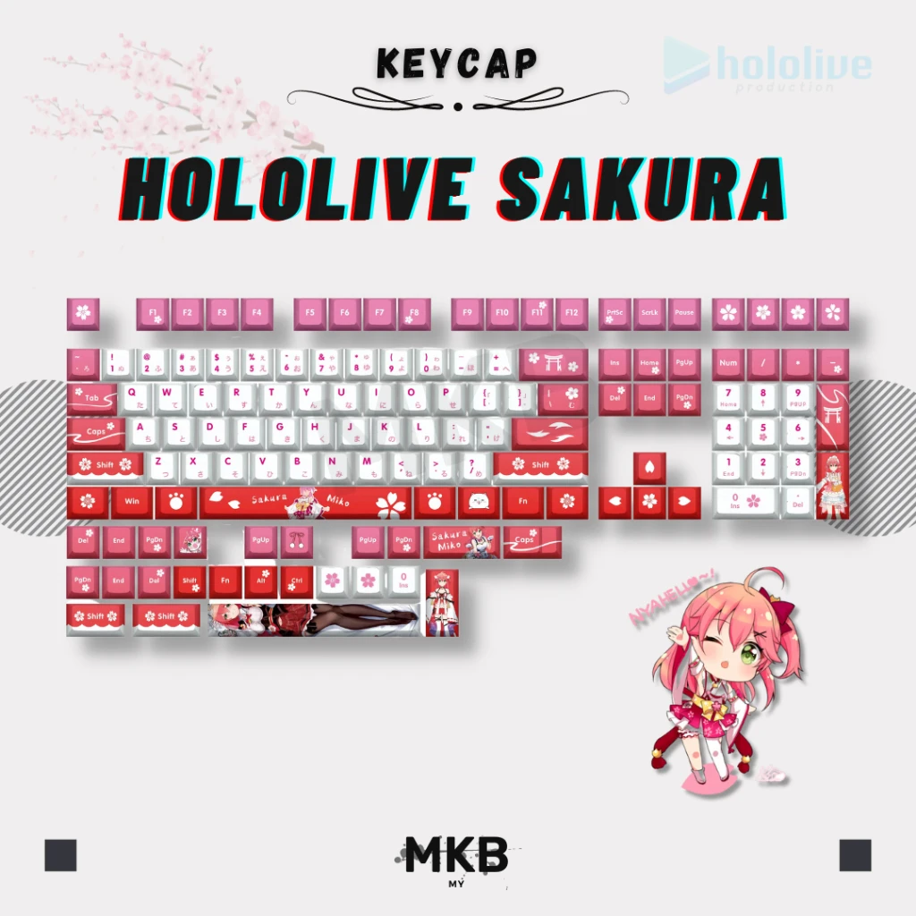 [READY STOCK] Ho-lolive Sakura Mi-ko Anime Vtuber PBT Cherry Profile Keycap Set for Mechanical Keyboard