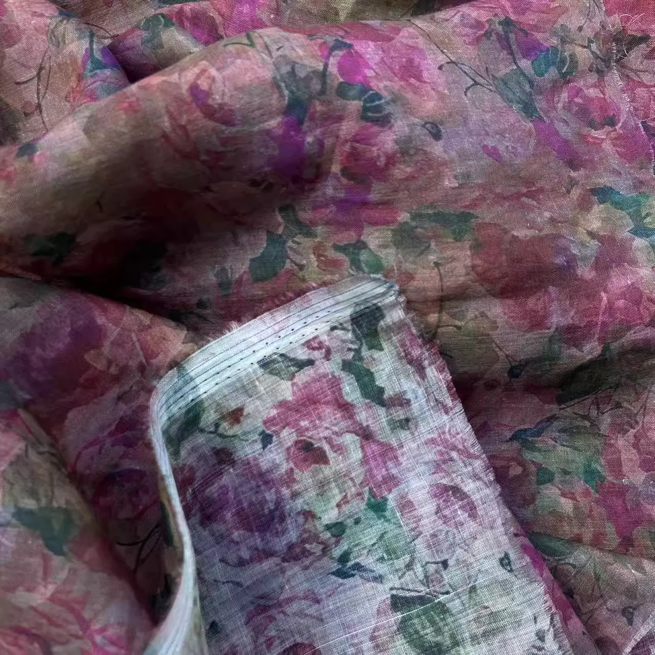 

1 ярд, высококачественная ткань рами для материала, розовые цветы краба, платье телеса, ткани Cheongsam