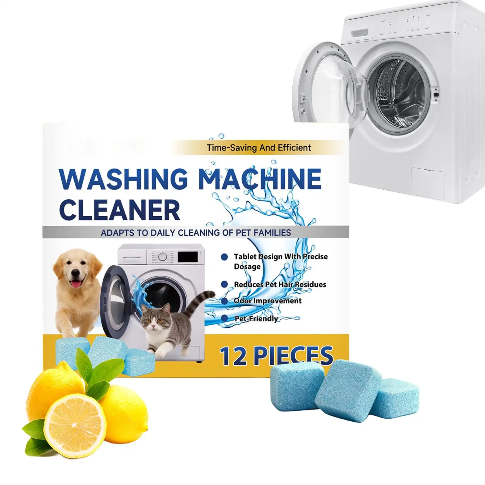 12pcs Washing Machine Cleaner Odor Eliminator & Stain Remover Tablets Deep Clean HE Top/Front Load Removes Hard Water Limescale
