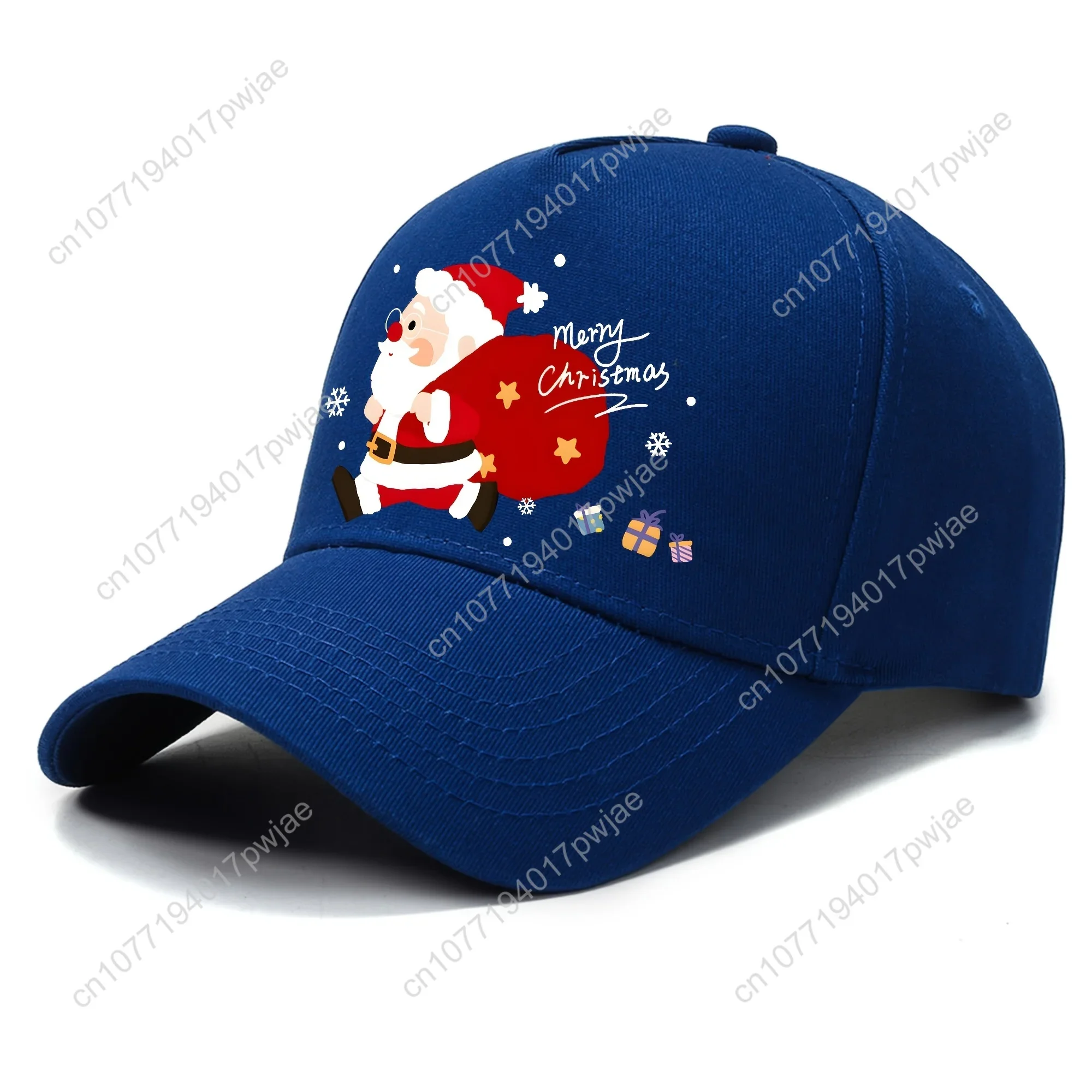 Men's Red Santa Claus Baseball Cap with White Cursive Merry Christmas Lettering & Santa Riding Sleigh Design - djustable Snapbac view 5