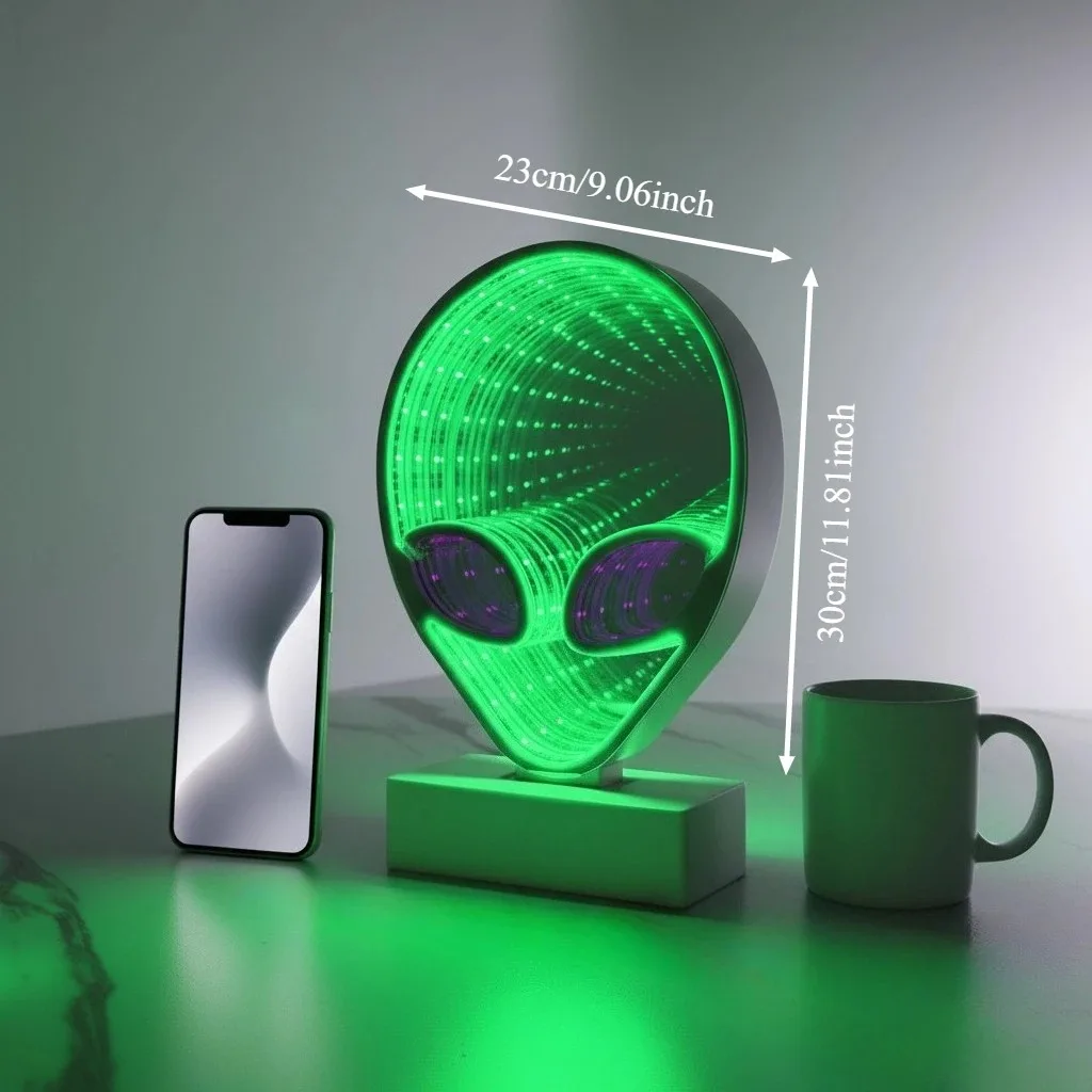 Cool Alien 3D Mirror LED Sign USB Powered Ambience Lamp with On