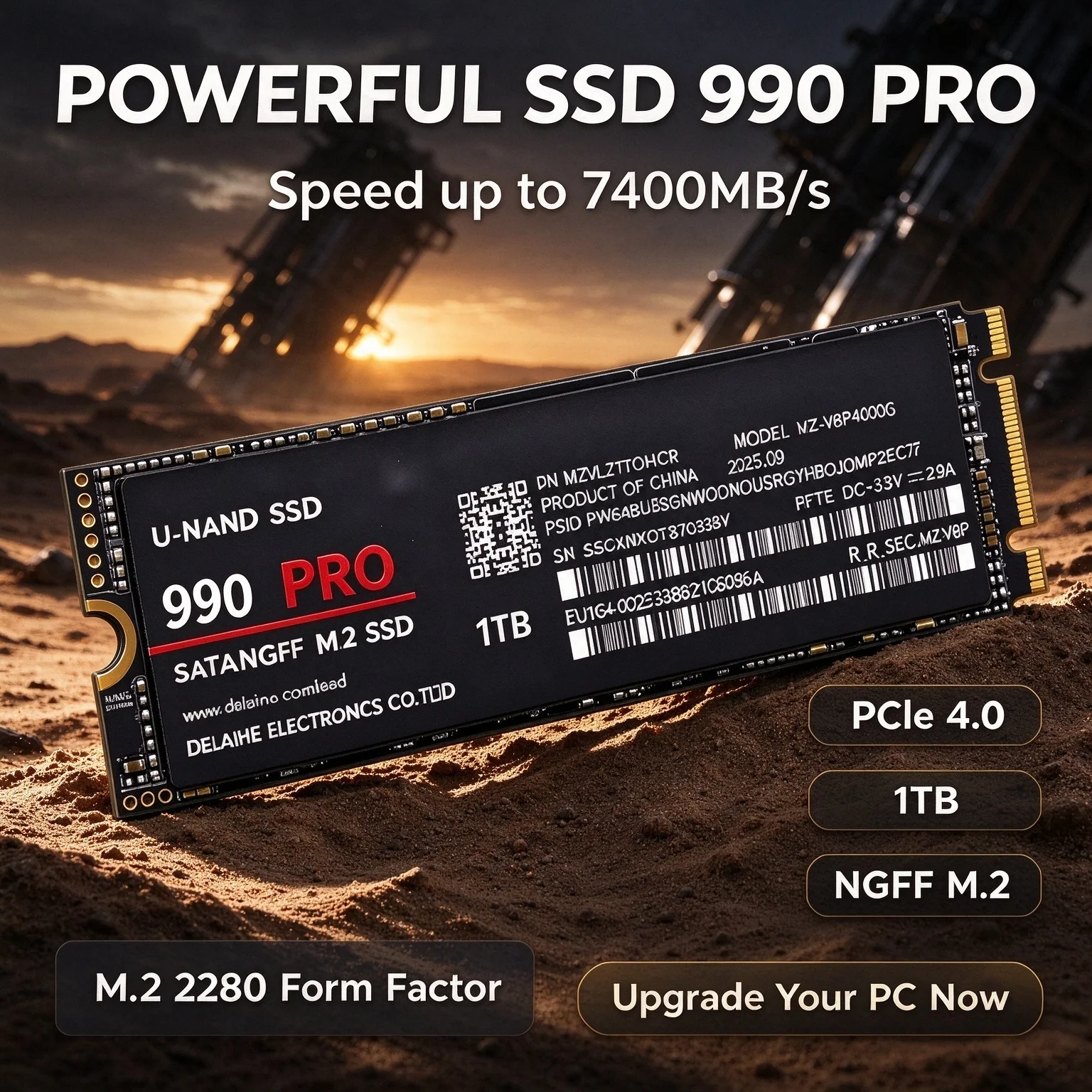 Up to 7400MB/s High Speed 990Pro M.2 NGFF PCIe 4.0 Internal SSD Solid State Drive for Laptop and Desktop PC 2026 New Brand