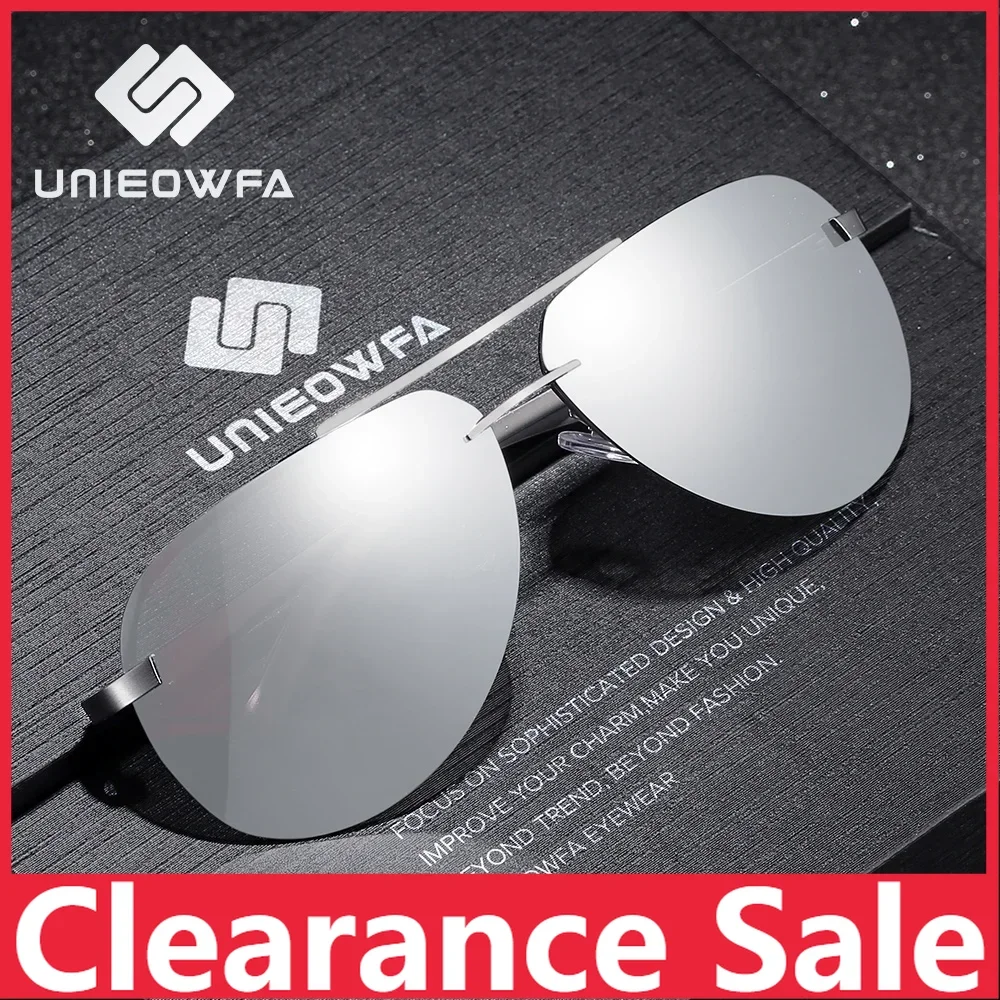 UNIEOWFA Male Rimless Aviation Sunglasses Men Polarized Silver Mirror Sports Eyewear UV400 Polaroid Sun Glasses For Men Pilot