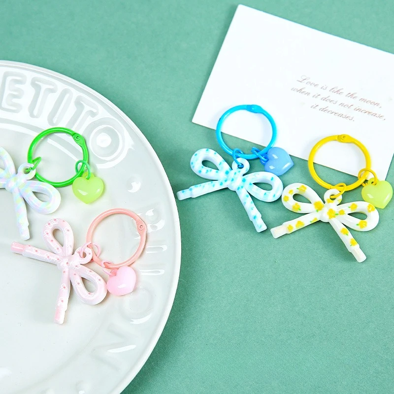 20pcs New Resin Flower Bow Hair Clip with Small Heart Pendant Keychain Simple Versatile DIY Craft Supply