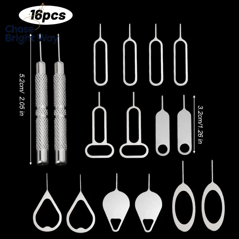 16Pcs Easy Carry Sim Card Eject Pin Needle Set Universal Steel Mobile Sim Tray Remover for Phone Repair Professionals