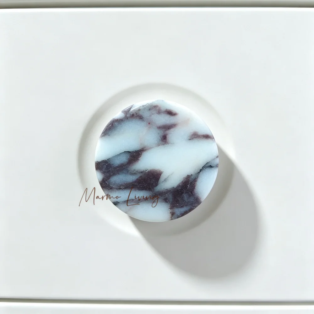 Nordic Luxury Calacatta Viola Stone Knob Natural Marble Handles Custom Wardrobe Door Knobs Furniture Drawer Pulls