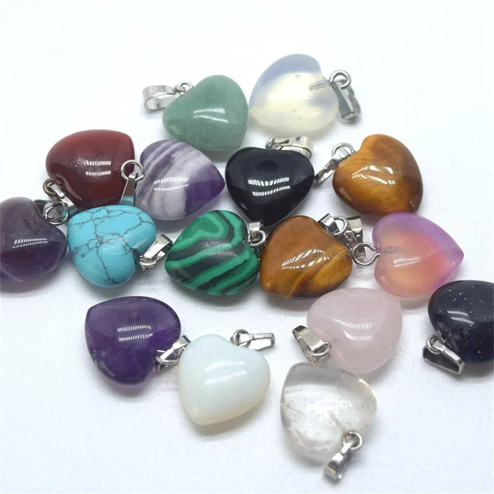 Natural Stone Opal Agates Crystal 20mm Heart Shape Pendant Charms For Diy Earrings Necklaces Jewelry Making Decorative