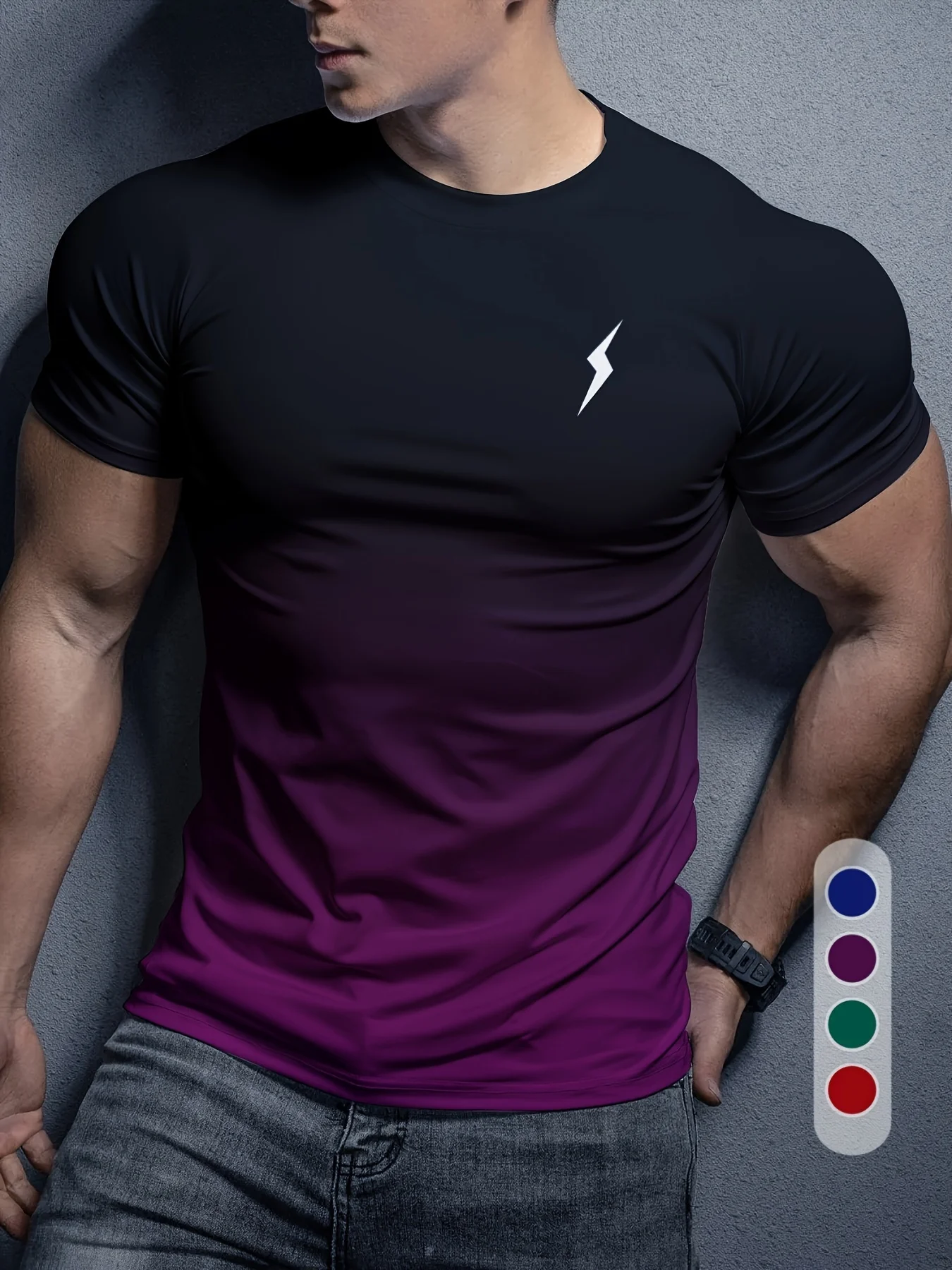 New men's short-sleeve T-shirt, loose-fitting and tailored with printed designs, versatile basic crew-neck top suitable for spri
