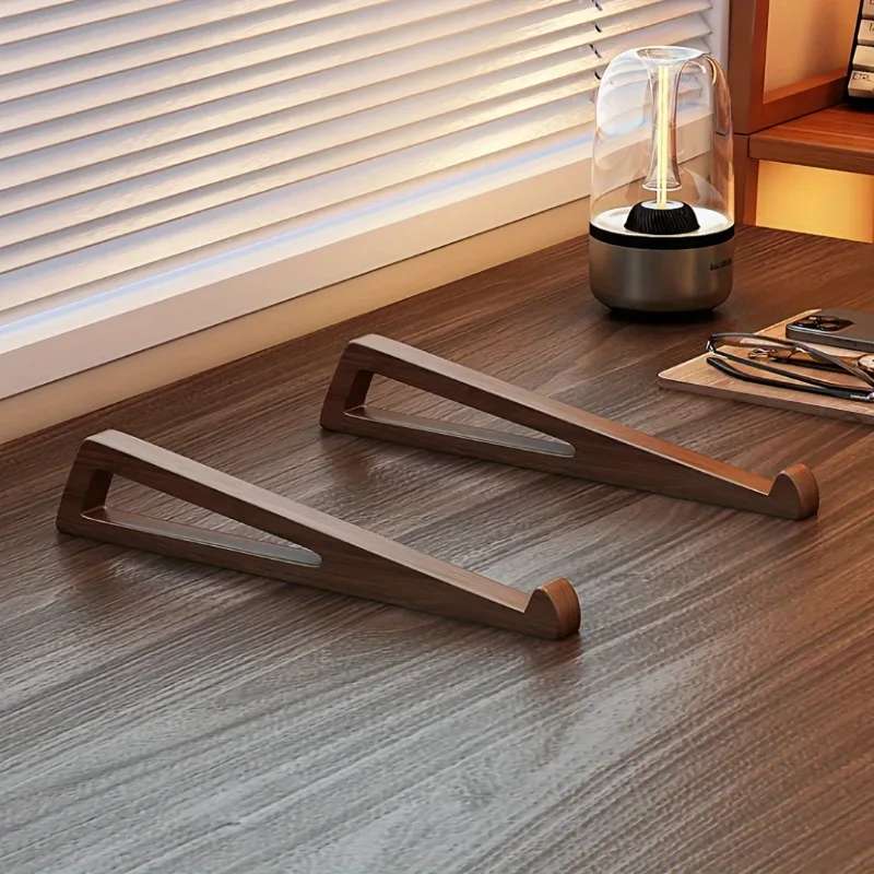 Portable Foldable Wooden Laptop Stand-Ergonomic 12° Adjustable Angle, Cooling Ventilation Triangular Design,Office Accessory