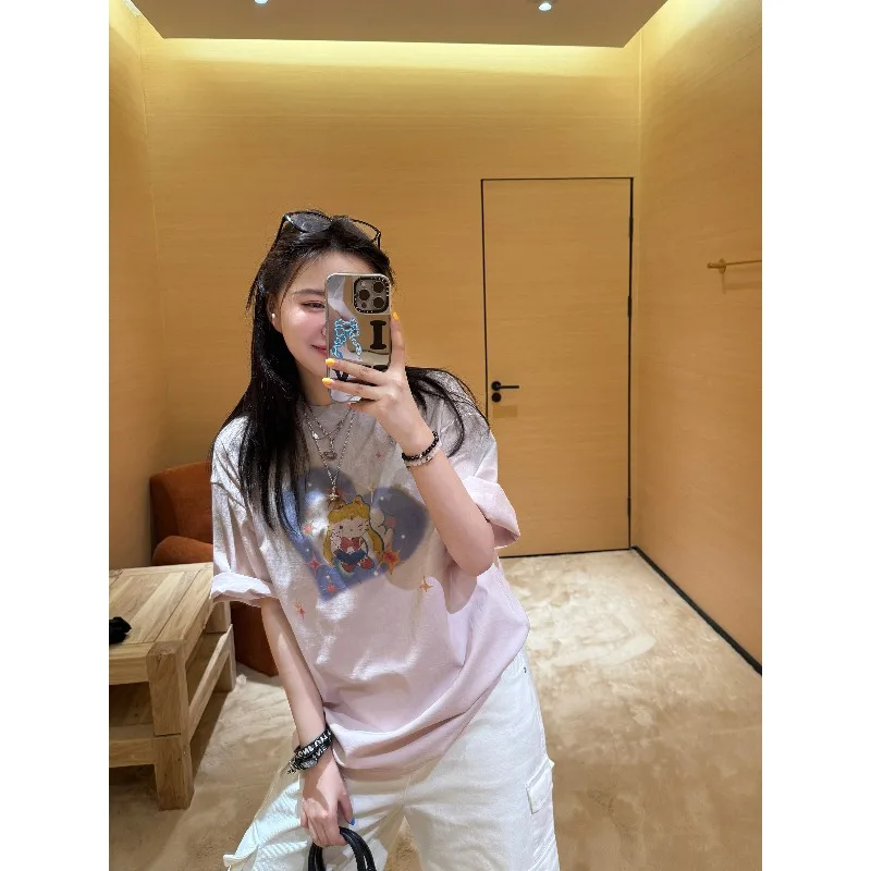 

Новая быстросохнущая футболка с короткими рукавами и 3D принтом девичьего мультфильма, дышащая и повседневная модная рубашка с короткими рукавами