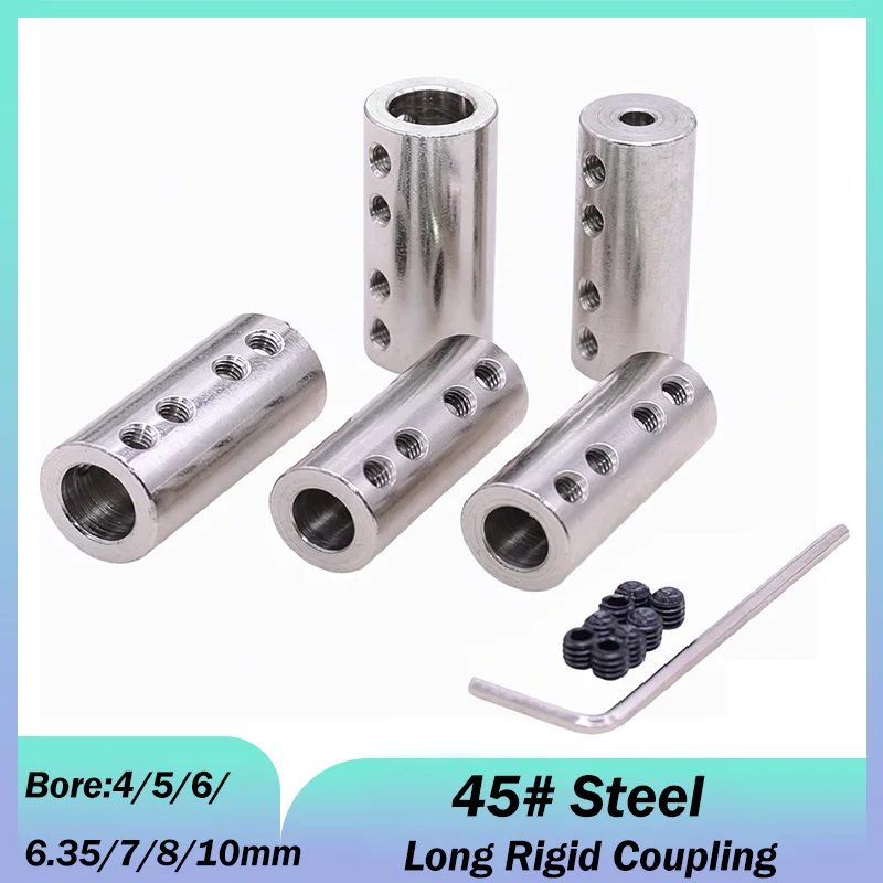 45# Steel High-torque Extended Rigid Coupling Bore 4/5/6/6.35/7/8/10mm Motor Model Variable Transmission Adapter Shaft Connector