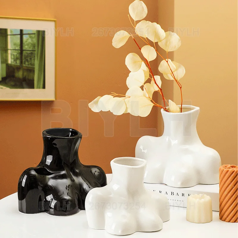 Florero de cerámica de estilo nórdico para decoración del hogar, arreglo de flores, artículos hidropónicos, arte en forma de cuerpo, macetero de flores, adorno artesanal